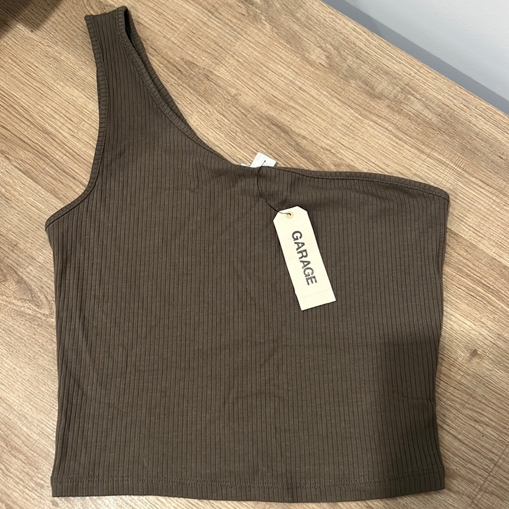 Garage Olive Green Ribbed Asymmetrical Crop Top